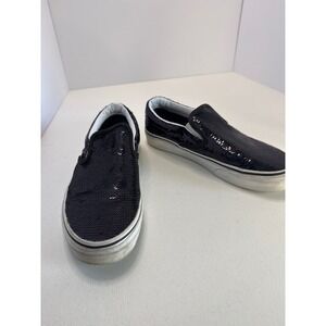 Vans Classic Slip-On Black Sequin Sneakers Womens 7.5 Mens 6 Low Top Shoes